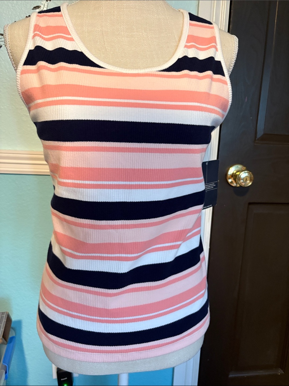 tek gear Pink, Navy & White Striped Ribbed Tank